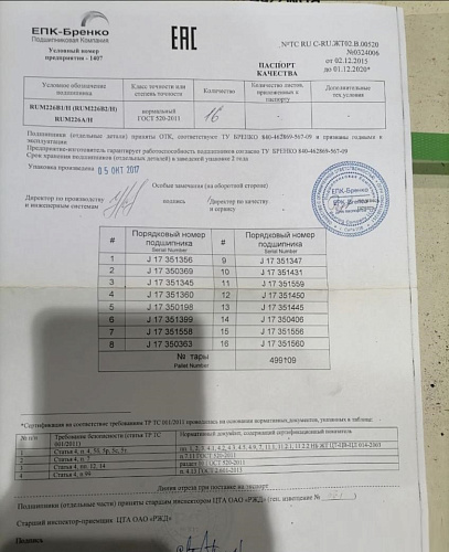 Организация продает Подшипник двухрядный роликовый ТУ БРЕНКО 840-462869-567-09, черт. СР-202345-1